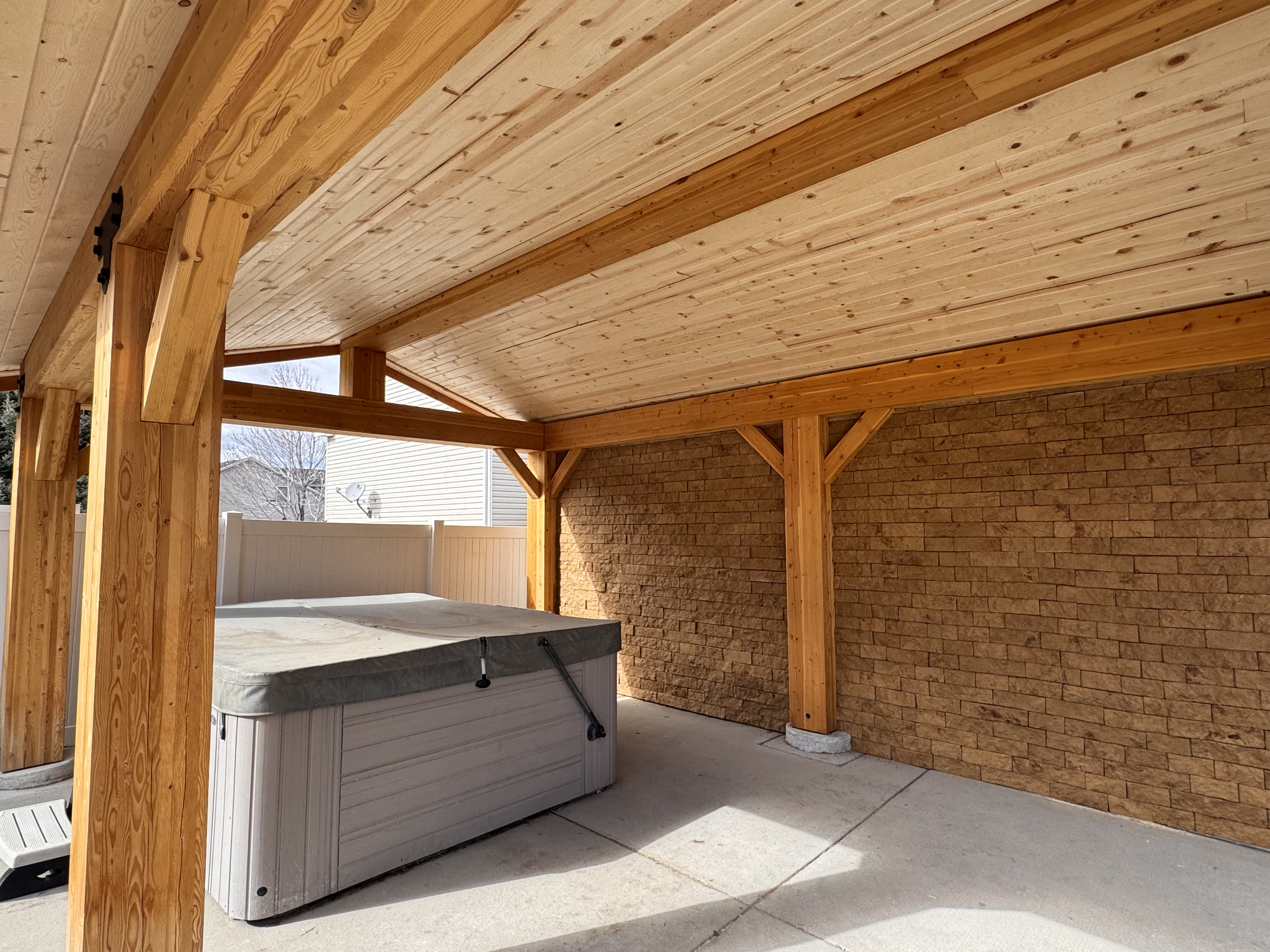 Timber Pavilion Improvement with Tongue and groove Ceiling and Custom Accent Wall